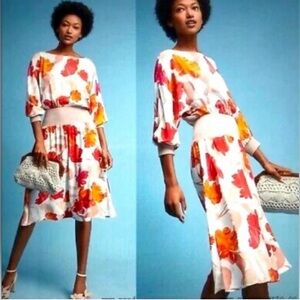 Anthropologie Gemma Floral Dress by Maeve Stretch Waist Silhouette Rayon Sz  XS